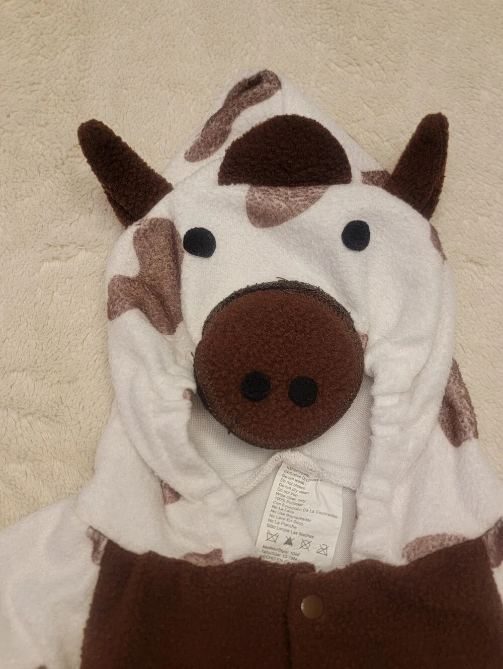 Toddler Fleece Brown And White Cow Halloween Jumpsuit Costume